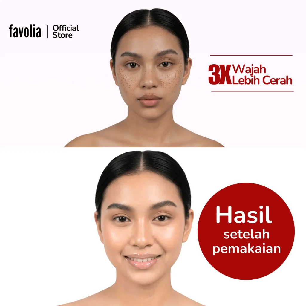 Perbandingan wajah sebelum dan sesudah pakai Niacinamide Vit C Sleeping Mask, kulit tampak lebih cerah dan merata setelah pemakaian.