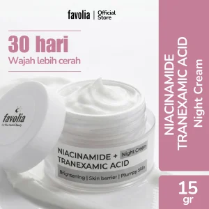 Favolia Niacinamide Tranexamic Acid Night Cream, cerahkan wajah 30 hari