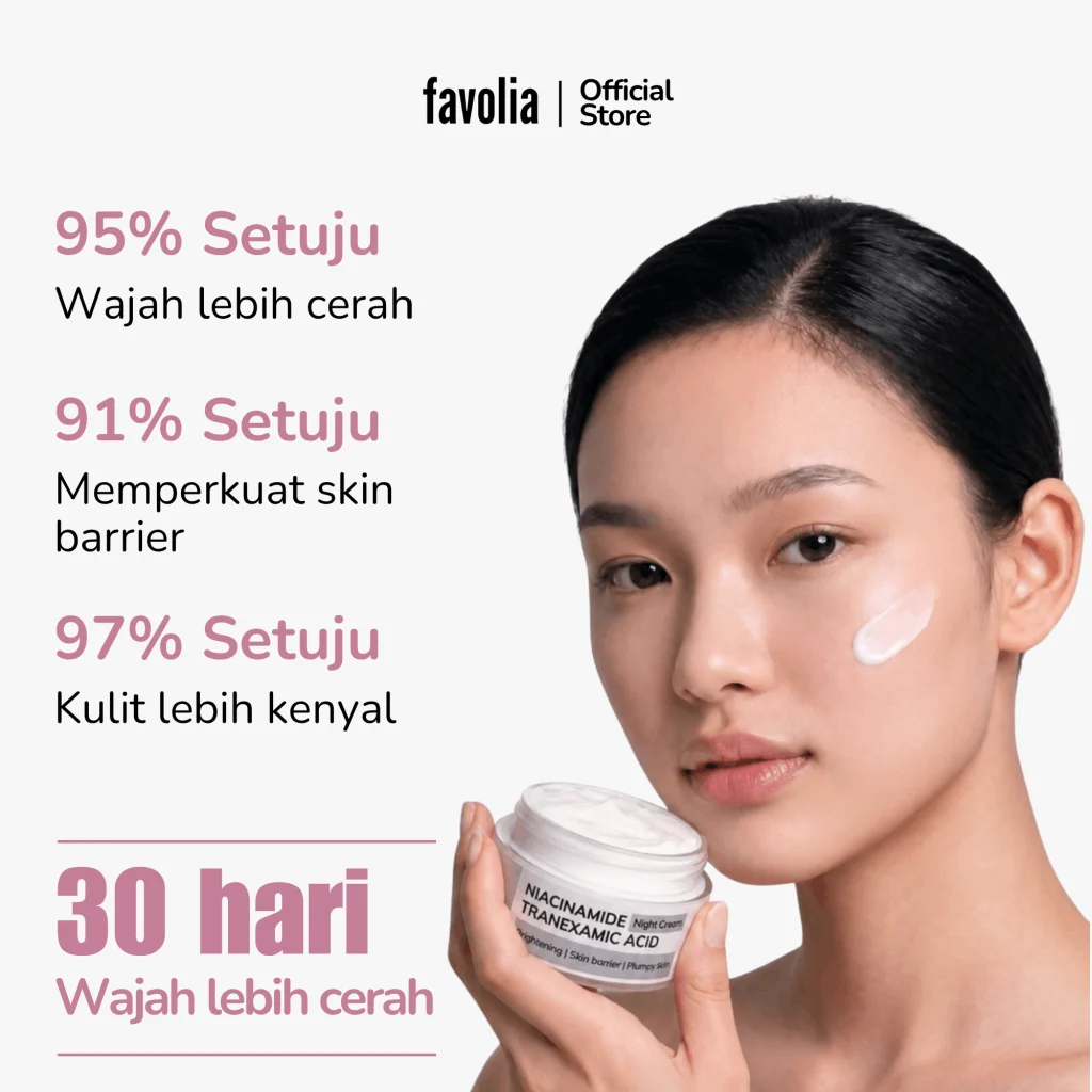 Favolia Niacinamide Tranexamic Acid Night Cream dengan Chromabright, Shea Butter, dan Hyaluronic Acid