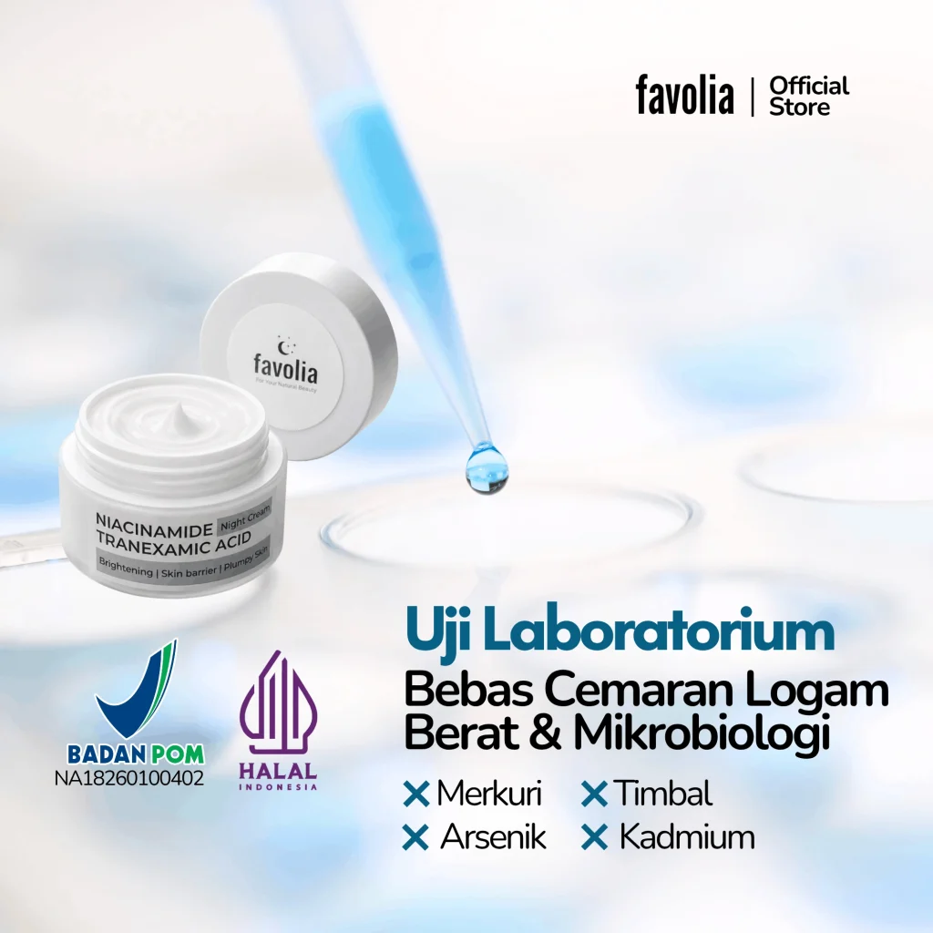 Before after kulit wajah setelah pakai Favolia Niacinamide Tranexamic Acid Night Cream 30 hari