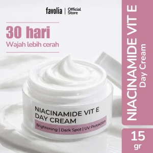 Favolia Niacinamide Vit E Day Cream dengan Chromabright dan Hyaluronic Acid, cerahkan wajah 30 hari