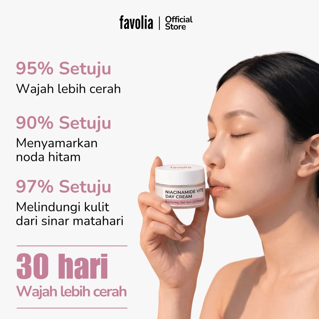 Hasil survei pengguna Favolia Niacinamide Vit E Day Cream untuk cerahkan dan samarkan noda hitam