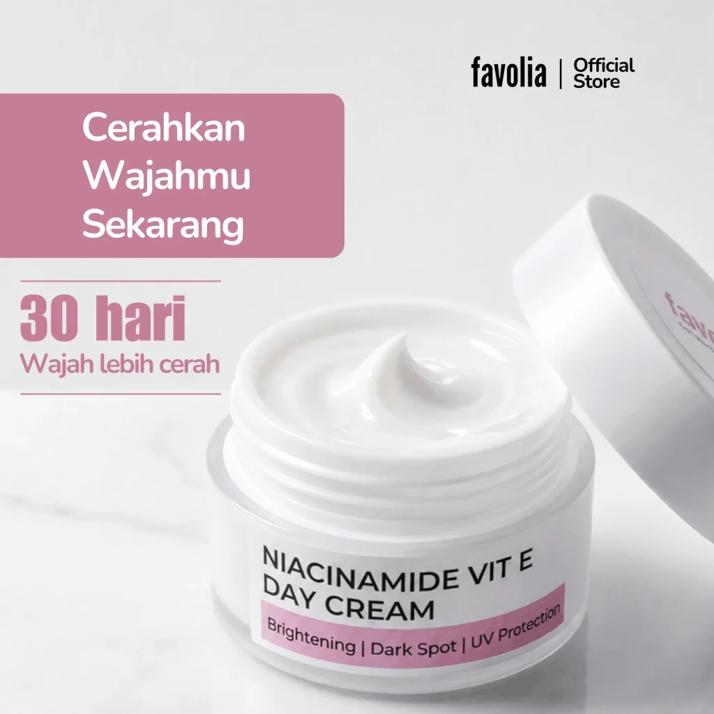 Kemasan Favolia Niacinamide Vit E Day Cream 15 gram tampak dekat
